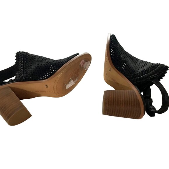 Vince Camuto Womens Size 7 Black Peep Toe Sandals Shoes 3 in Block Heel Lazer Cu - Picture 5 of 6